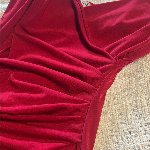 Fashion Nova Red Asymmetrical Ruched Slip Dress - Picture 2 of 3